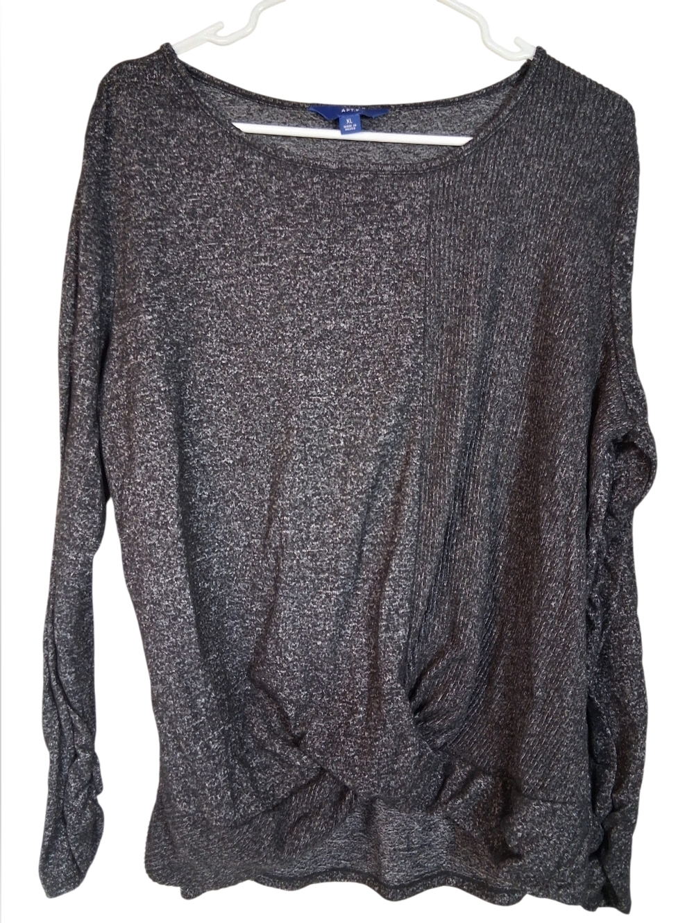 APT. 9 | X-Large | Twisted Front Knit Top | Dark Gray | Lightweight Stretch